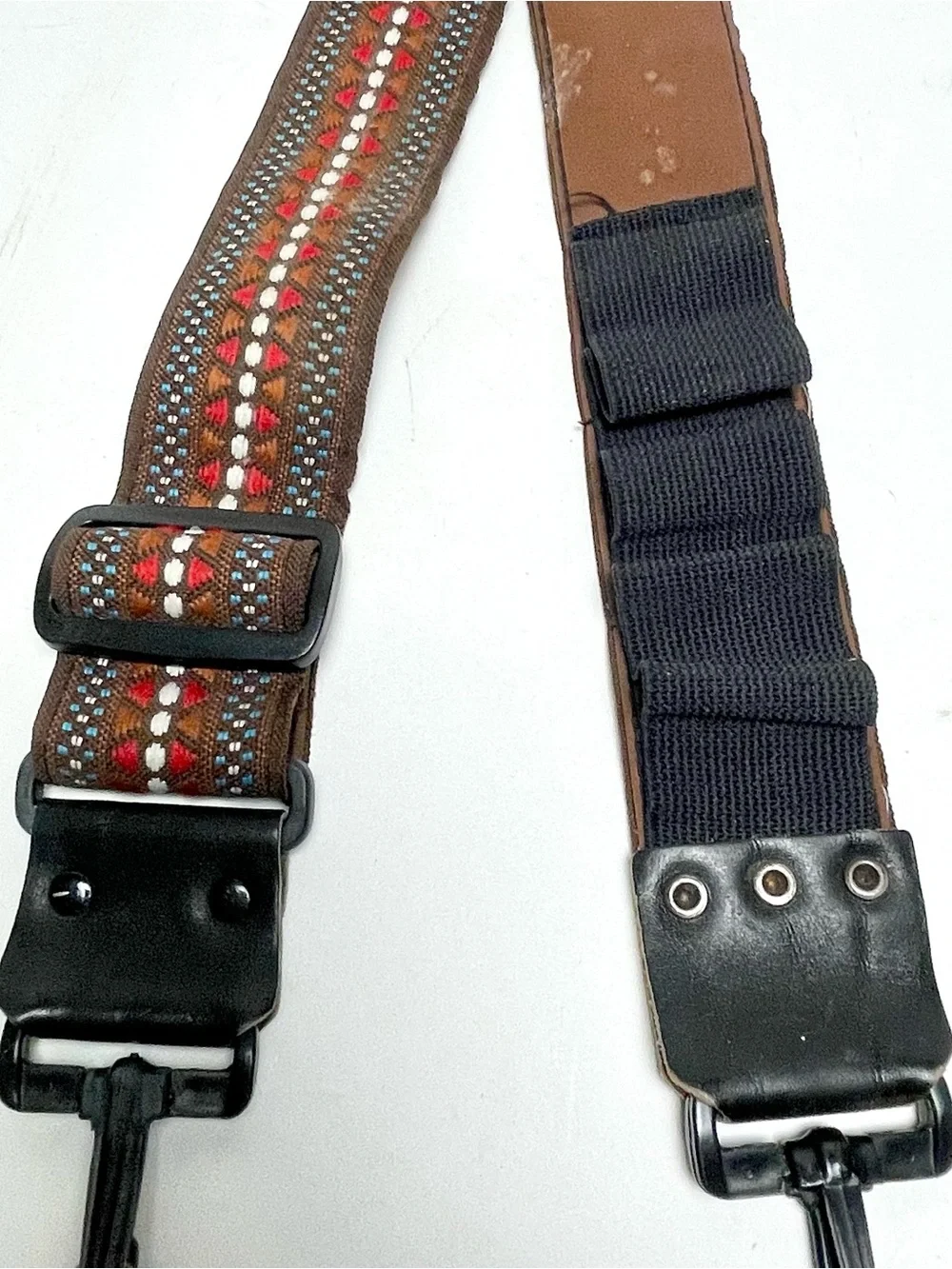 Vintage Geometric Tapestry Camera Strap 36”/38” Bohemian, Brown Blue White Red